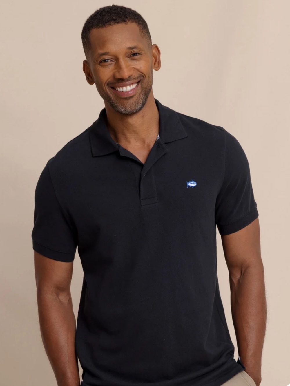Southern Tide Men’s Black Polo with Blue Skipjack Logo